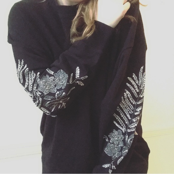 Zara Tops - Zara • Oversized Beaded Sleeve Sweatshirt